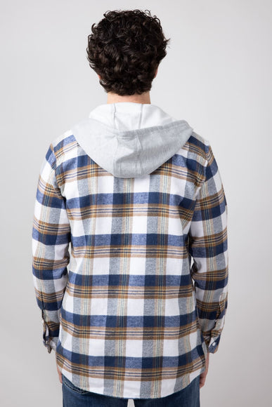 Hooded Plaid Flannel Shirt for Men in Ecru