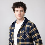 Hooded Plaid Flannel Shirt for Men in Navy