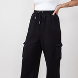 Drawstring Cargo Sweatpants for Women in Black