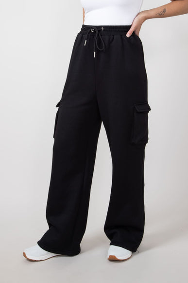 Drawstring Cargo Sweatpants for Women in Black