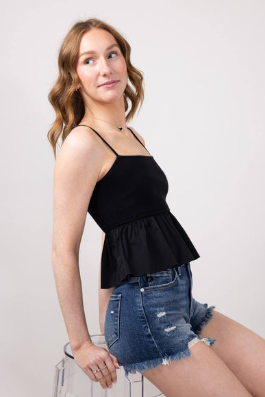 Ruffle Flare Hem Cami Tank Top for Women in Black