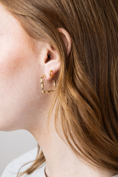 Square Bamboo Earrings for Women in Gold