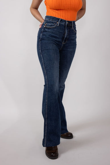 Judy Blue High Rise Contrast Dark Wash Flare Jeans for Women