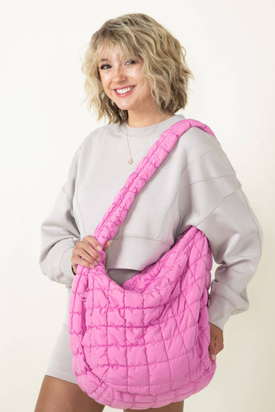 Large Quilted Puffer Carryall Bag for Women in Pink