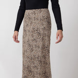 Leopard Print Midi Skirt for Women in Brown