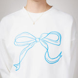 1897 Active Embroidered Bow Fleece Sweatshirt for Women in Ivory