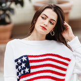 Miracle Knit American Flag Sweater for Women in White