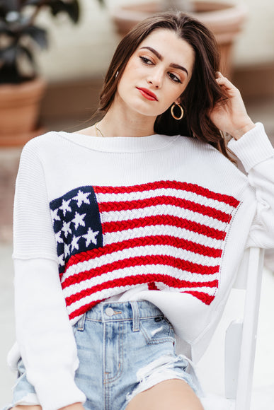 Miracle Knit American Flag Sweater for Women in White