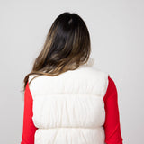 Love Tree Crinkle Puffer Vest for Women in Cream