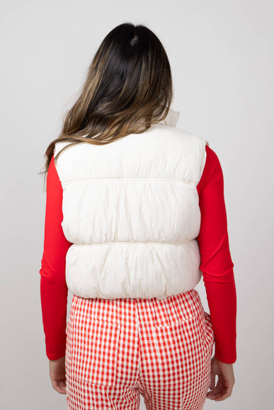 Love Tree Crinkle Puffer Vest for Women in Cream