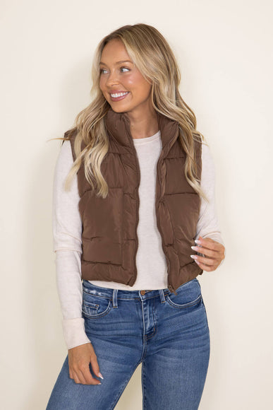 Love Tree Cropped Puffer Vest for Women in Brown