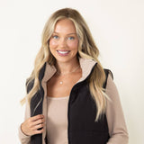 Love Tree Cropped Reversible Puffer Vest for Women in Black/Beige