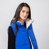 Love Tree Cropped Reversible Puffer Vest for Women in Blue/Beige