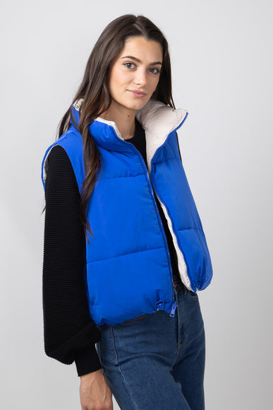 Love Tree Cropped Reversible Puffer Vest for Women in Blue/Beige