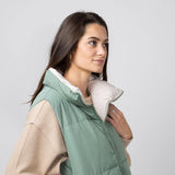 Love Tree Cropped Reversible Puffer Vest for Women in Olive/Beige 