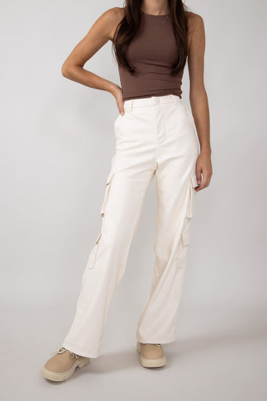 Love Tree Pleather Cargo Pants for Women in Ivory