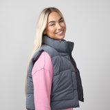 Love Tree Front Pocket Cropped Puffer Vest for Women in Slate