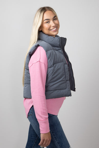 Love Tree Front Pocket Cropped Puffer Vest for Women in Slate