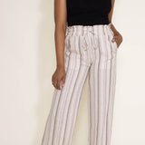 Love Tree Linen Striped Beach Pants for Women in Cream | 6837PD