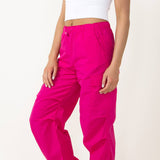 Love Tree Nylon Cargo Baggy Parachute Pants for Women in Pink 