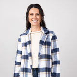 Love Tree Plaid Full Length Coat for Women in Navy