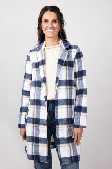 Love Tree Plaid Full Length Coat for Women in Navy