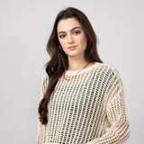 Crochet Long Sleeve Top for Women in Natural