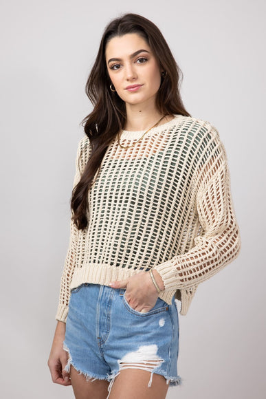 Crochet Long Sleeve Top for Women in Natural