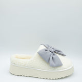 MIA Platform Bow Slippers for Women in Light Blue Grey