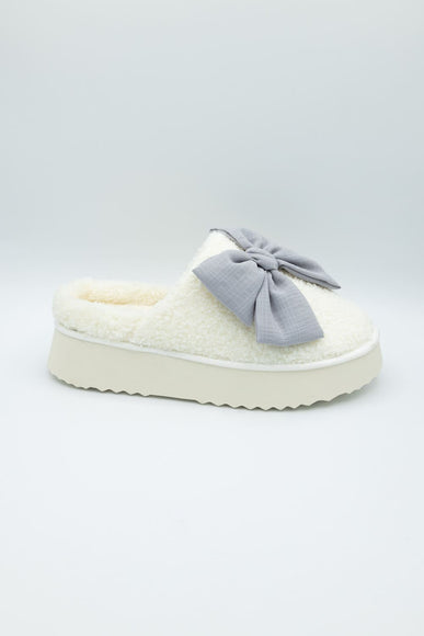 MIA Platform Bow Slippers for Women in Light Blue Grey