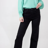 Mica Slim Wide Leg Raw Hem Jeans for Women in Black