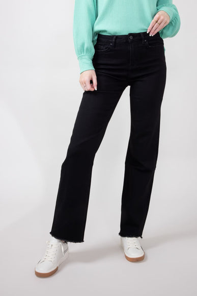 Mica Slim Wide Leg Raw Hem Jeans for Women in Black