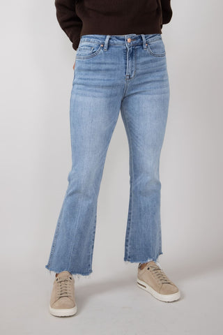 Mica High Rise Crop Flare Shark Hem Jeans for Women