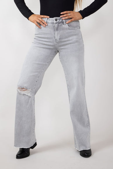 Mica High Rise Wide Leg Raw Hem Jeans for Women in Grey