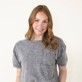 Mineral Wash Knit T-Shirt for Women in Charcoal