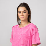 Mineral Wash Knit T-Shirt for Women in Pink