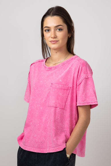 Mineral Wash Knit T-Shirt for Women in Pink