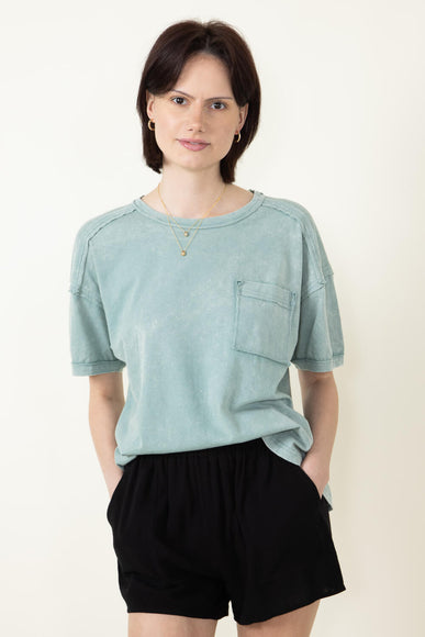 Mineral Wash Knit T-Shirt for Women in Sage