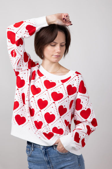 Miracle Kirigami Heart Sweater for Women in Ivory Red