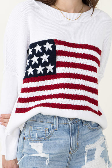 Miracle Knit American Flag Sweater for Women in White