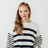 Navy Striped Sweater for Women in Ivory