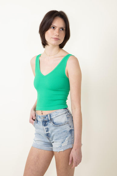 NikiBiki V Neck Ribbed Cropped Tank Top for Women in Green