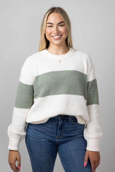 Stripe Crewneck Sweater for Women in Green Combo | PF3S26302-GREENCOMB ...