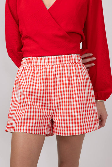 Plaid Boxer Lounge Shorts for Women in Red