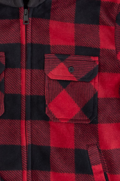 Plaid Youth Hooded Jacket with Sherpa Lining for Boys in Red/Black Plaid