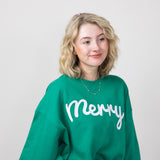 1897 Active Merry Patch Embroidered Fleece Sweatshirt for Women in Kelly Green