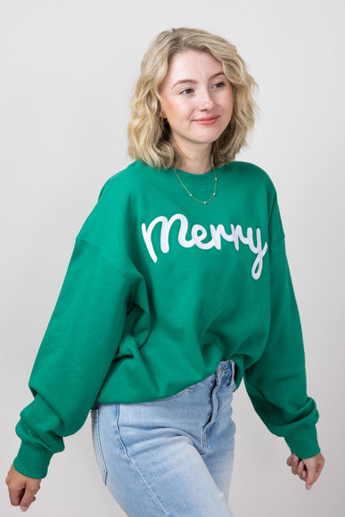 1897 Active Merry Patch Embroidered Fleece Sweatshirt for Women in Kelly Green