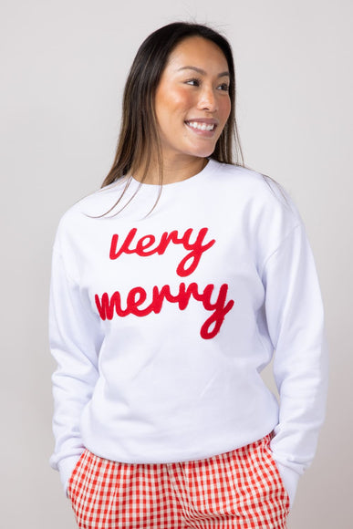 1897 Active Very Merry Patch Crewneck for Women in White 