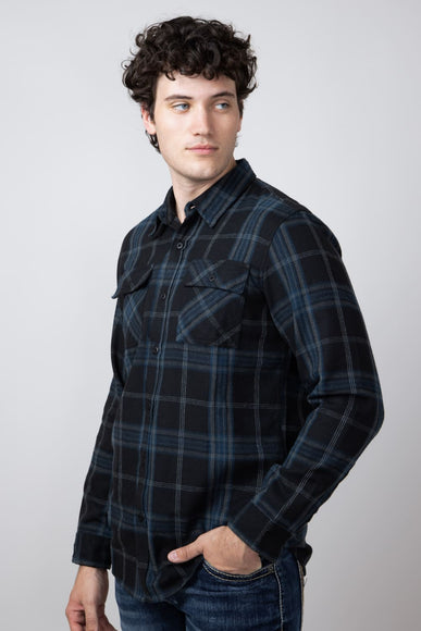 Plaid Flannel Shirt for Men in Black Blue