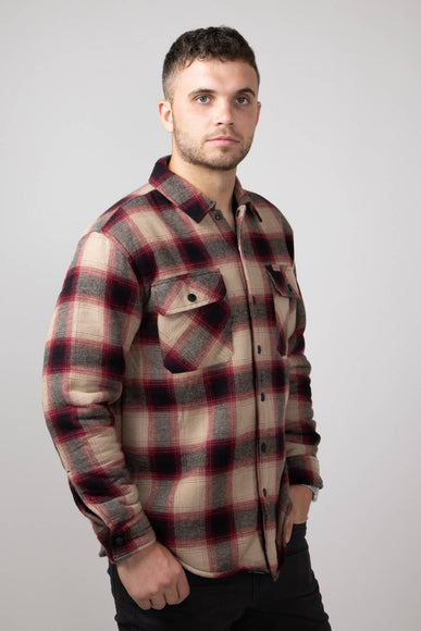 Sherpa Lined Flannel Shacket for Men in Khaki